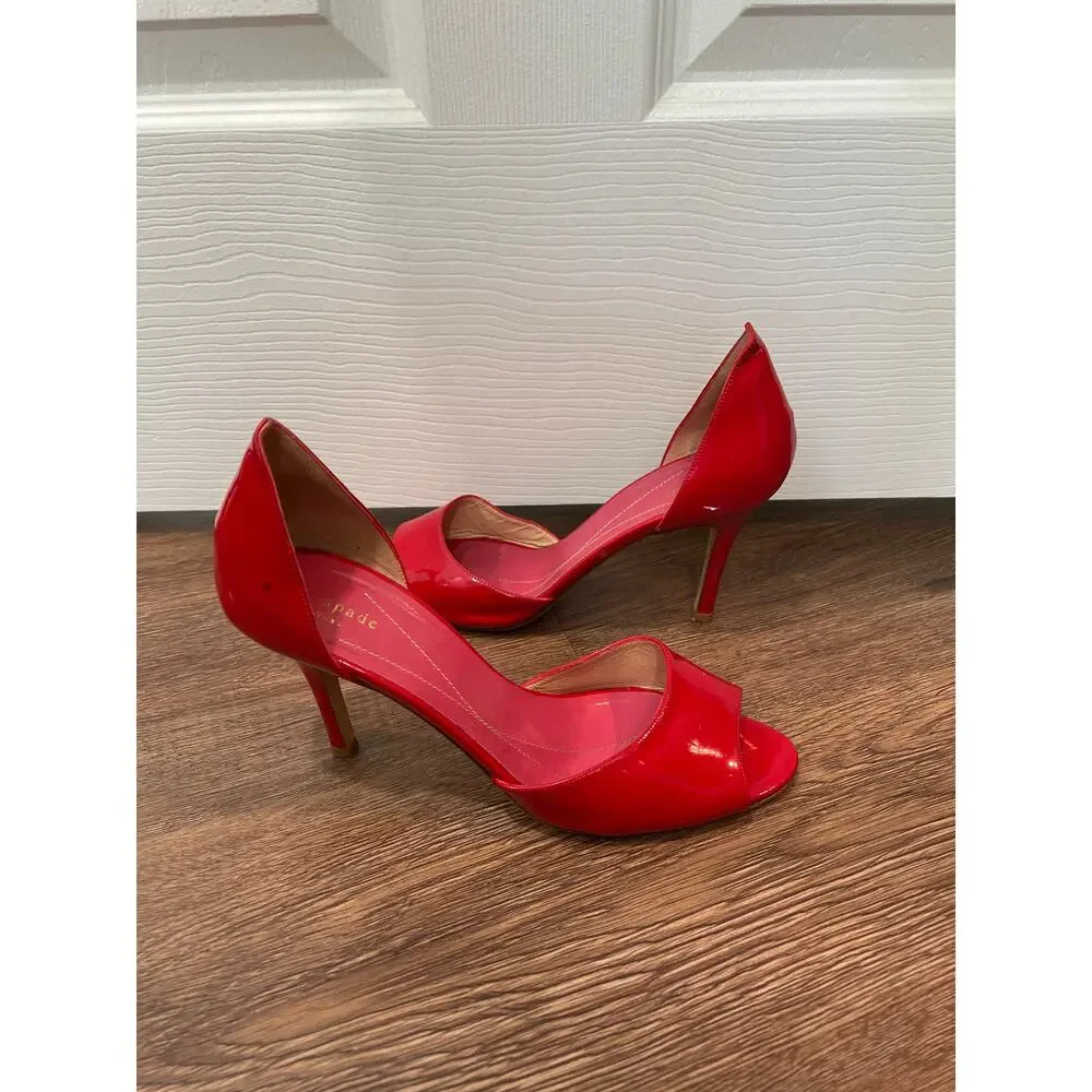 Kate Spade Red Patent Leathers D'Orsay Pumps Women's Size 9 - Picture 3 of 12